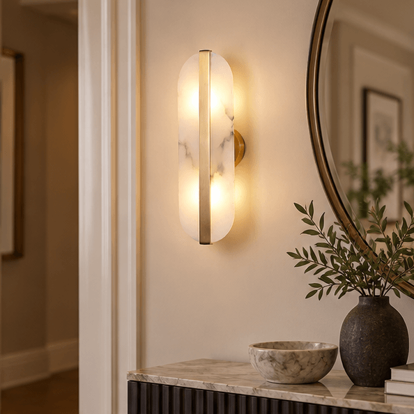 Royelux Modern Alabaster Wall Sconce - Long Ellipse Double Lamp Fixture - Royale Basic