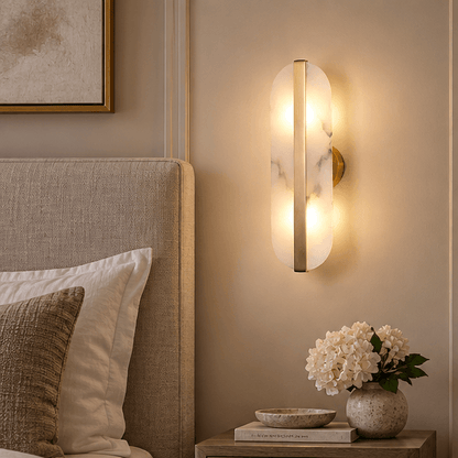 Royelux Modern Alabaster Wall Sconce - Long Ellipse Double Lamp Fixture - Royale Basic