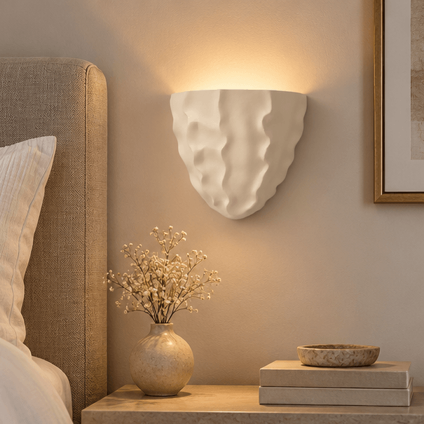 LuxRoyale Scallop Plaster Wall Lamp - Vintage Upward Lighting Sconce for Stairway, Bedroom - Royale Basic