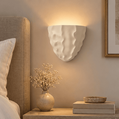 LuxRoyale Scallop Plaster Wall Lamp - Vintage Upward Lighting Sconce for Stairway, Bedroom - Royale Basic