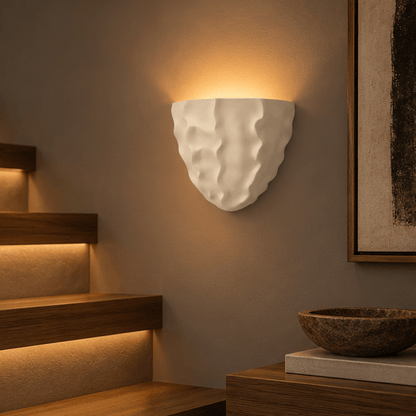 LuxRoyale Scallop Plaster Wall Lamp - Vintage Upward Lighting Sconce for Stairway, Bedroom - Royale Basic