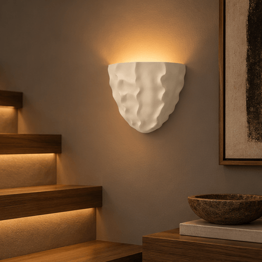 LuxRoyale Scallop Plaster Wall Lamp - Vintage Upward Lighting Sconce for Stairway, Bedroom - Royale Basic