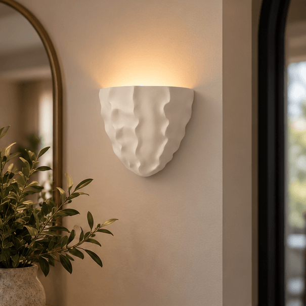LuxRoyale Scallop Plaster Wall Lamp - Vintage Upward Lighting Sconce for Stairway, Bedroom - Royale Basic
