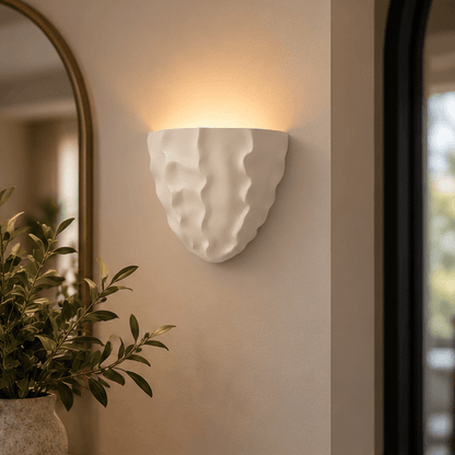 LuxRoyale Scallop Plaster Wall Lamp - Vintage Upward Lighting Sconce for Stairway, Bedroom - Royale Basic