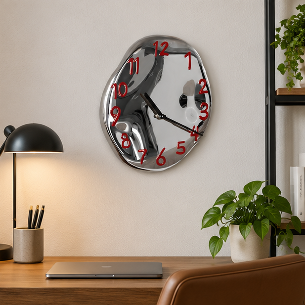 RoyaleGlow Abstract Chrome Wall Clock with Silent Quartz Movement