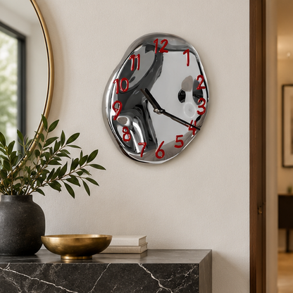 RoyaleGlow Abstract Chrome Wall Clock with Silent Quartz Movement