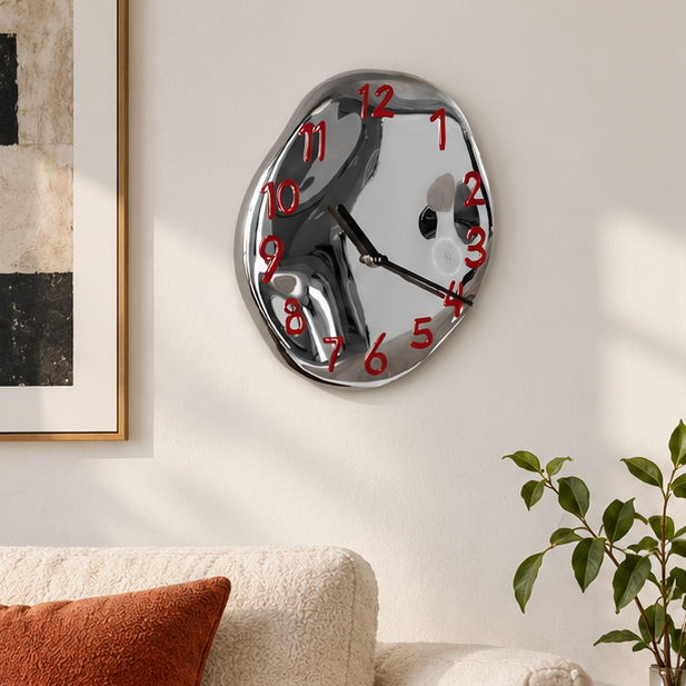 RoyaleGlow Abstract Chrome Wall Clock with Silent Quartz Movement