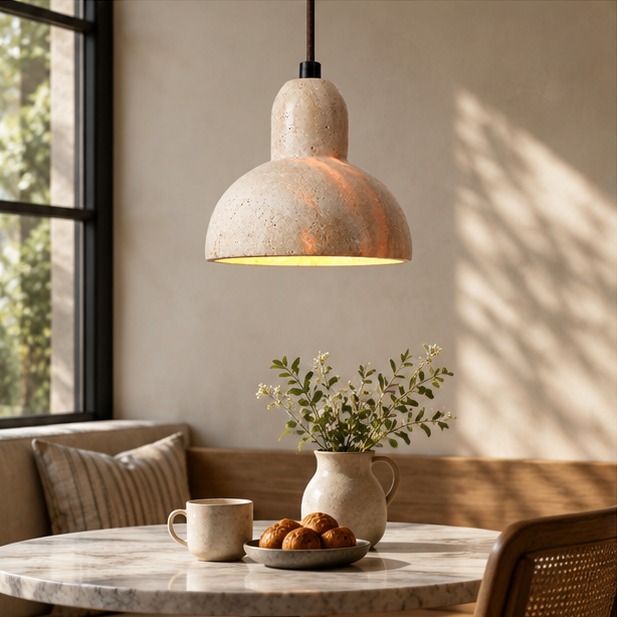 RoyaleGlow Natural Stone Travertine Dome Pendant Light - Creative Art Hanging Lamp