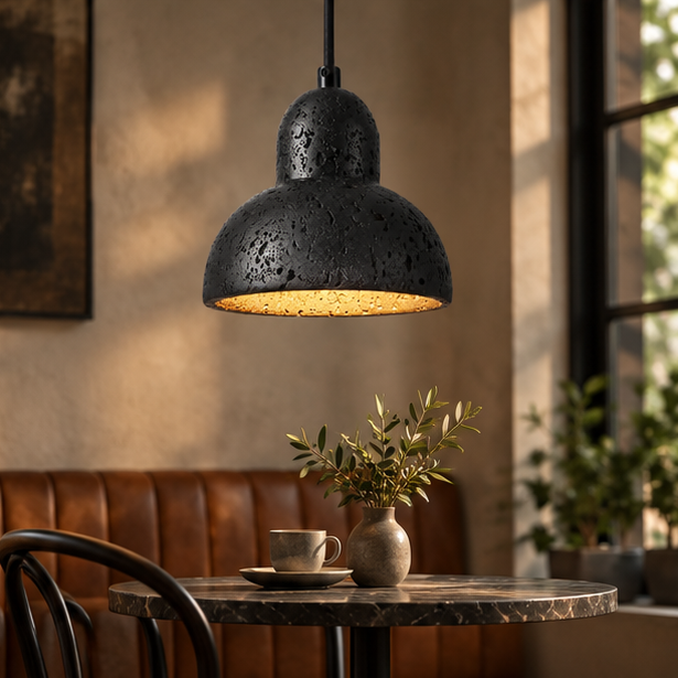 RoyaleGlow Natural Stone Travertine Dome Pendant Light - Creative Art Hanging Lamp