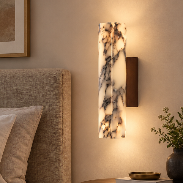Royelux Marble & Aged Brass Wall Sconce | Modern Cloudstone 2-Light G9 Fixture