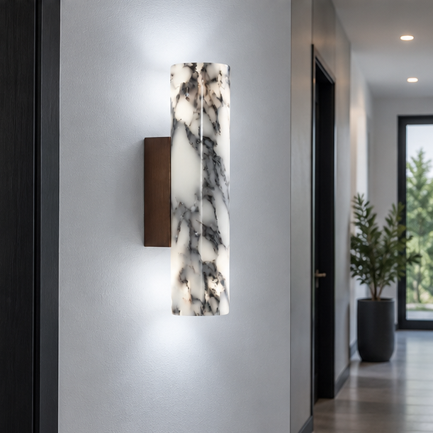 Royelux Marble & Aged Brass Wall Sconce | Modern Cloudstone 2-Light G9 Fixture