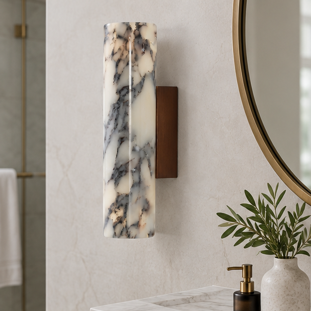 Royelux Marble & Aged Brass Wall Sconce | Modern Cloudstone 2-Light G9 Fixture