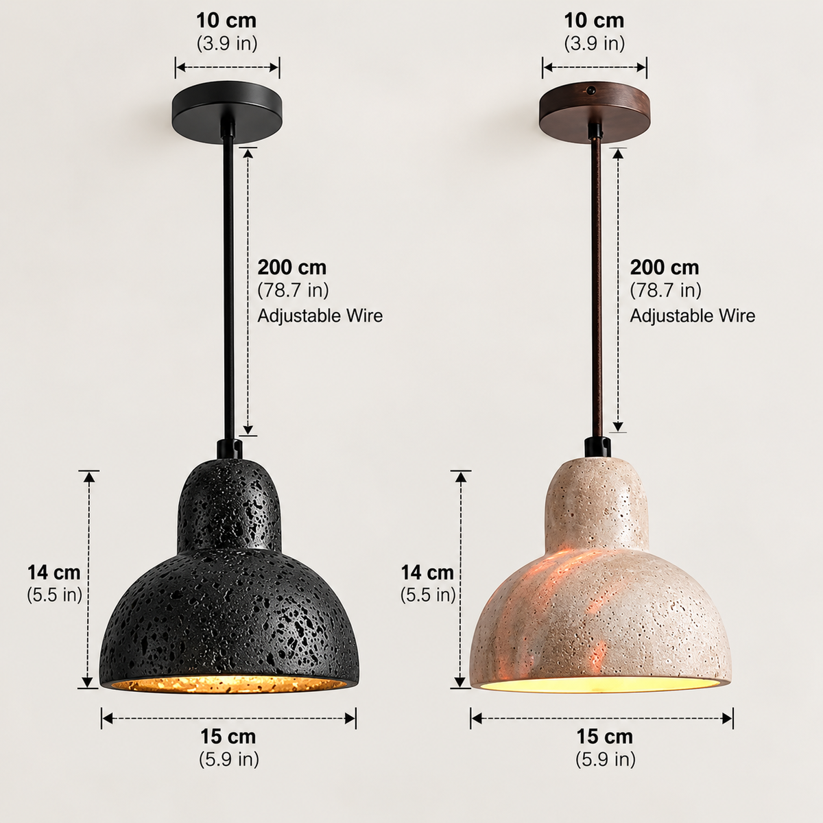 RoyaleGlow Natural Stone Travertine Dome Pendant Light - Creative Art Hanging Lamp