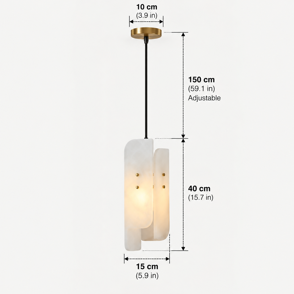 RoyaleGlow Modern Alabaster Pendant Light - Brass Hanging Lamp for Dining, Kitchen, Bedroom