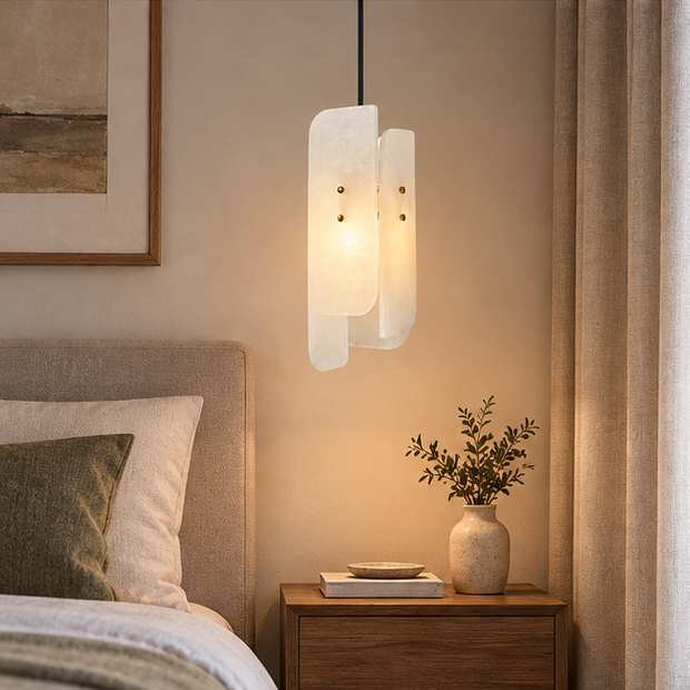 RoyaleGlow Modern Alabaster Pendant Light - Brass Hanging Lamp for Dining, Kitchen, Bedroom