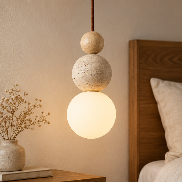 RoyaleGlow Travertine Globe Pendant Light - Glass Hanging Lamp