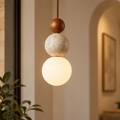 RoyaleGlow Travertine Globe Pendant Light - Glass Hanging Lamp