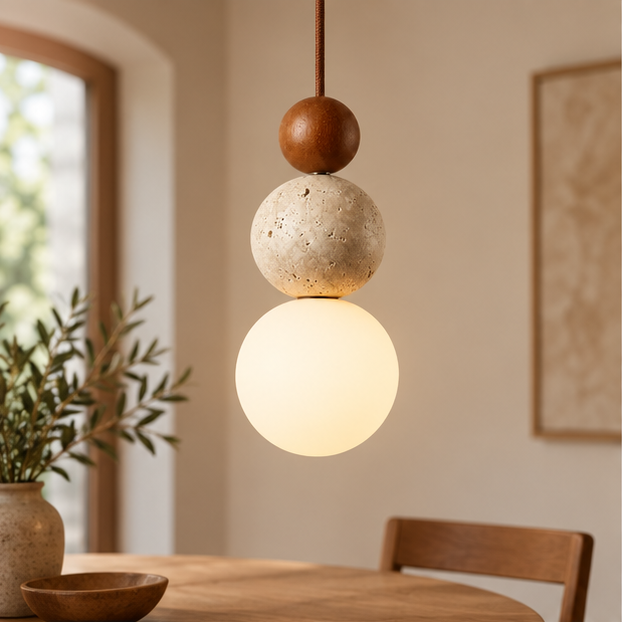 RoyaleGlow Travertine Globe Pendant Light - Glass Hanging Lamp
