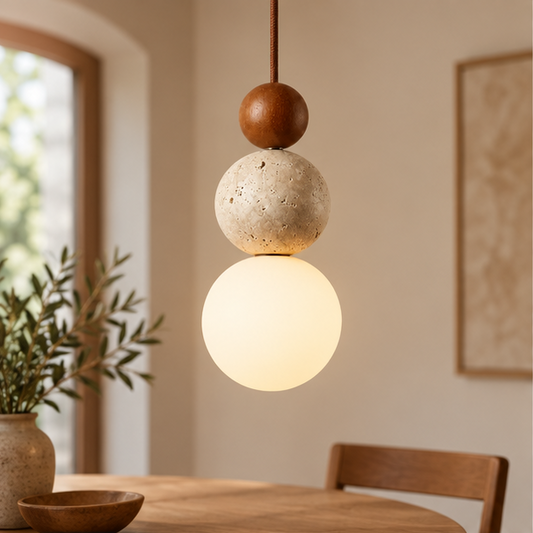 RoyaleGlow Travertine Globe Pendant Light - Glass Hanging Lamp