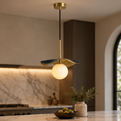 LuxRoyale Modern Alabaster Pendant Light - Copper Leaf Hanging Lamp Fixture