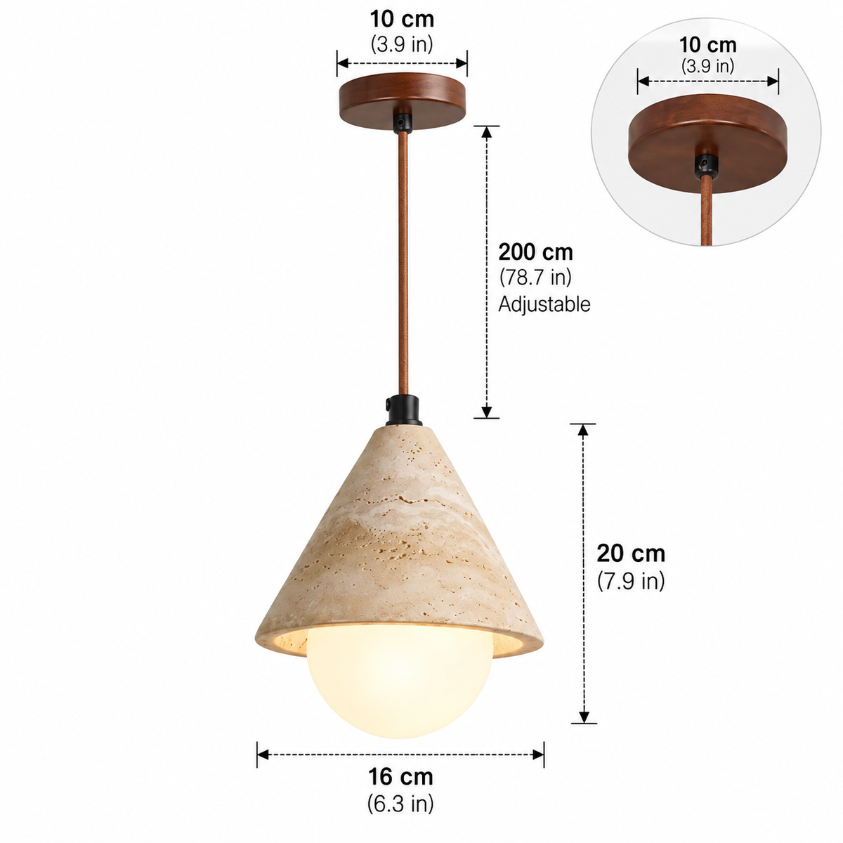 Royelux Natural Travertine Stone Globe Pendant Light for Modern Interior Decor