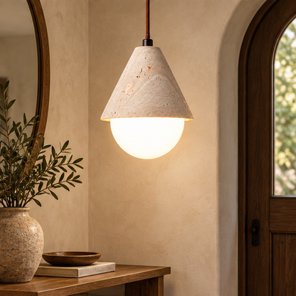 Royelux Natural Travertine Stone Globe Pendant Light for Modern Interior Decor