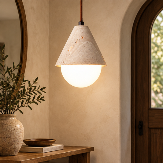 Royelux Natural Travertine Stone Globe Pendant Light for Modern Interior Decor