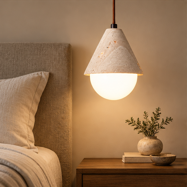Royelux Natural Travertine Stone Globe Pendant Light for Modern Interior Decor