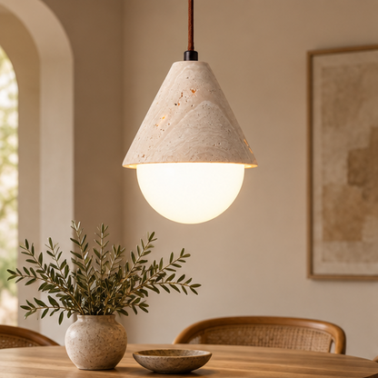 Royelux Natural Travertine Stone Globe Pendant Light for Modern Interior Decor