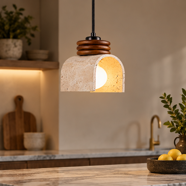 RoyaleGlow Natural Stone Pendant Light With Wood Accents