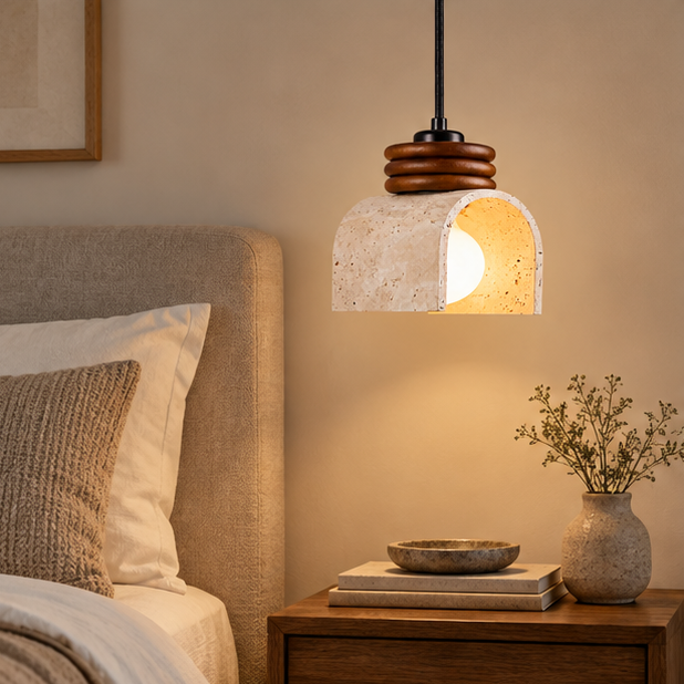 RoyaleGlow Natural Stone Pendant Light With Wood Accents