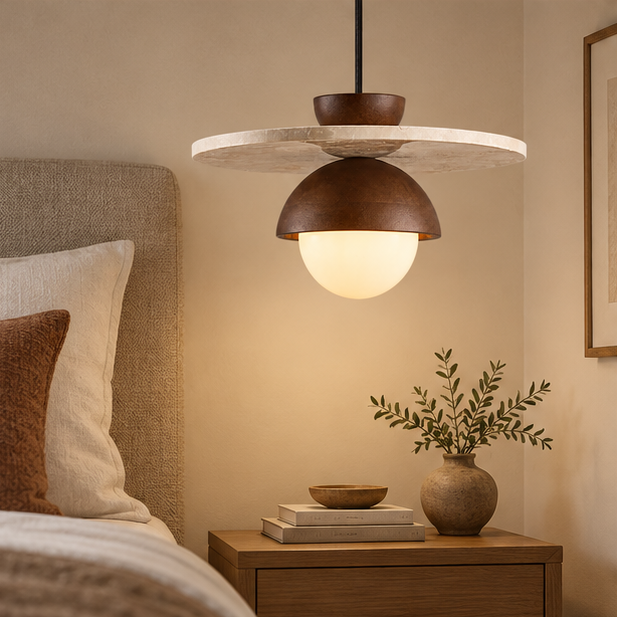 Royelux Travertine Stone Globe Pendant Light For Kitchen Island, Dining, Bedroom
