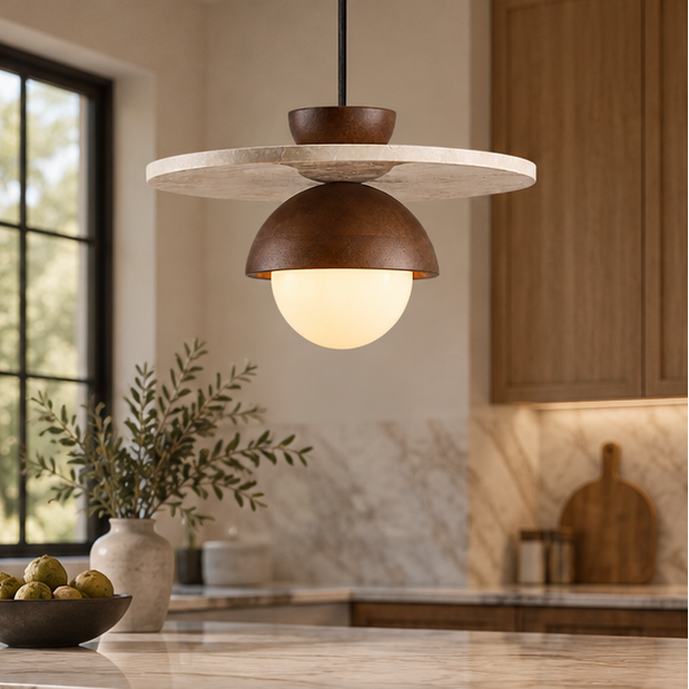 Royelux Travertine Stone Globe Pendant Light For Kitchen Island, Dining, Bedroom