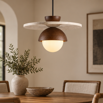 Royelux Travertine Stone Globe Pendant Light For Kitchen Island, Dining, Bedroom