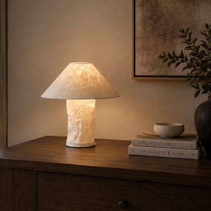 LuxRoyale Minimalist Textured Paper Shade Bedside Table Lamp - Creative Wabi Sabi Art Lamp