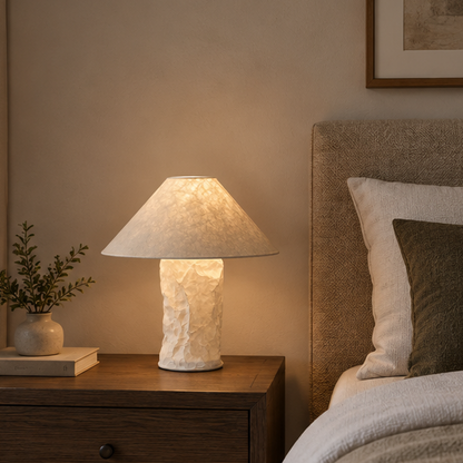 LuxRoyale Minimalist Textured Paper Shade Bedside Table Lamp - Creative Wabi Sabi Art Lamp