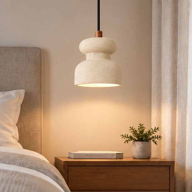 LuxRoyale Travertine Pendant Light - Natural Stone Ivory Wabi Sabi Hanging Lamp