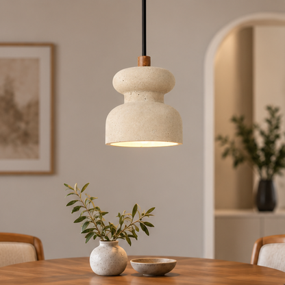 LuxRoyale Travertine Pendant Light - Natural Stone Ivory Wabi Sabi Hanging Lamp