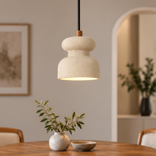 LuxRoyale Travertine Pendant Light - Natural Stone Ivory Wabi Sabi Hanging Lamp