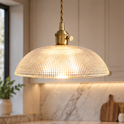 RoyaleGlow Clear Glass Pendant Light - Textured Dome Hanging Lamp for Kitchen, Dining