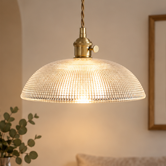 RoyaleGlow Clear Glass Pendant Light - Textured Dome Hanging Lamp for Kitchen, Dining