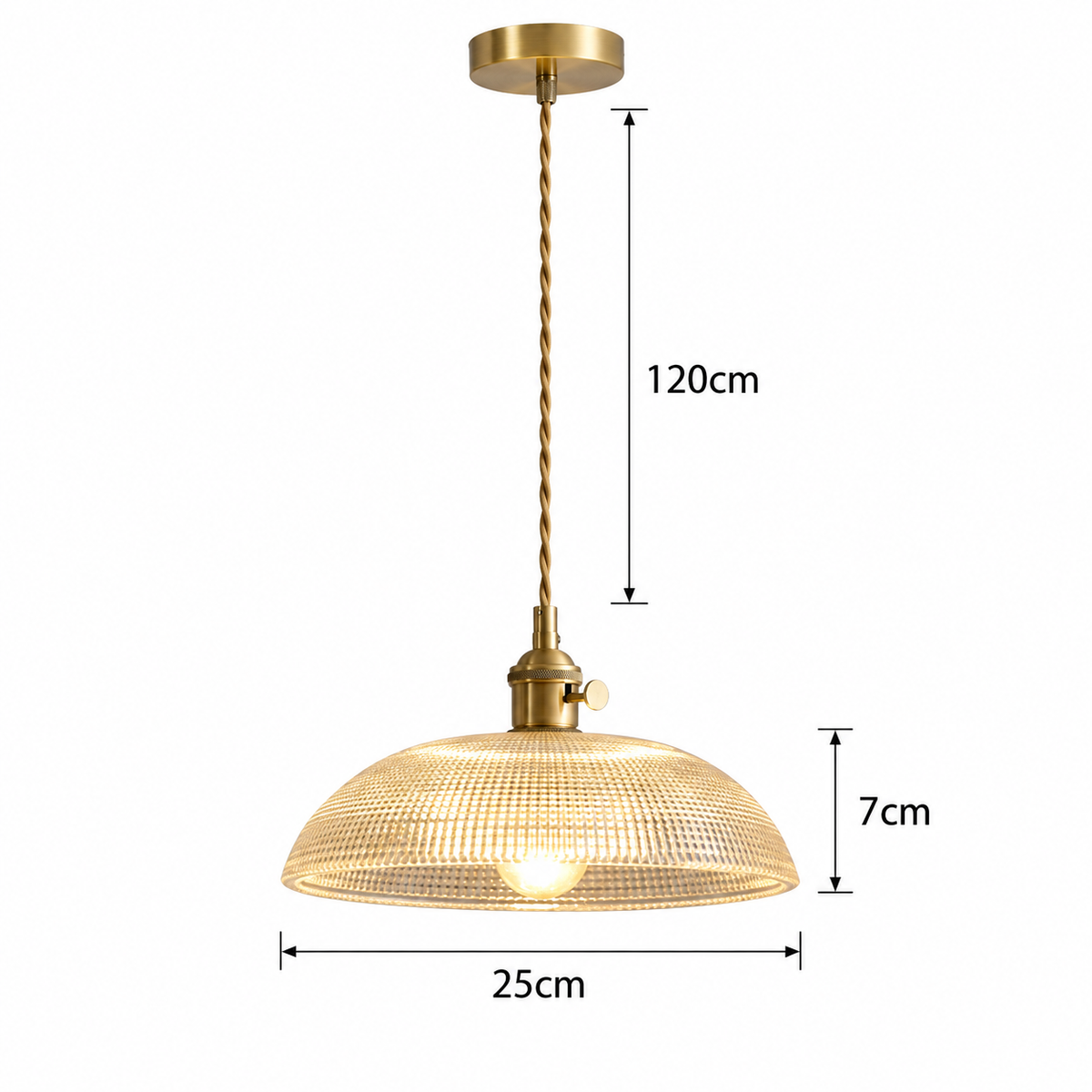 RoyaleGlow Clear Glass Pendant Light - Textured Dome Hanging Lamp for Kitchen, Dining