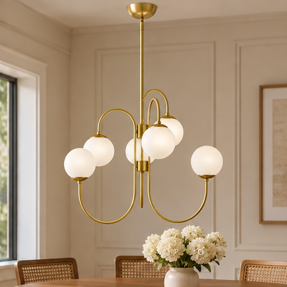 Royelux Modern Curved Arm Globe Chandelier - Frosted Glass Multi-Bulb Light Fixture