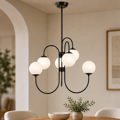 Royelux Modern Curved Arm Globe Chandelier - Frosted Glass Multi-Bulb Light Fixture