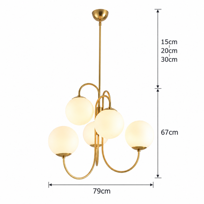 Royelux Modern Curved Arm Globe Chandelier - Frosted Glass Multi-Bulb Light Fixture
