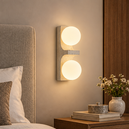Royelux Travertine Stone Double Globe Wall Sconce Lamp