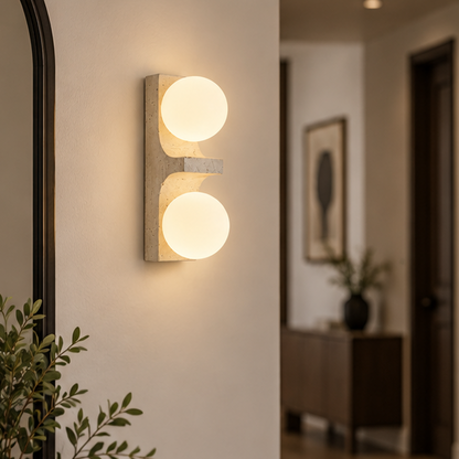 Royelux Travertine Stone Double Globe Wall Sconce Lamp