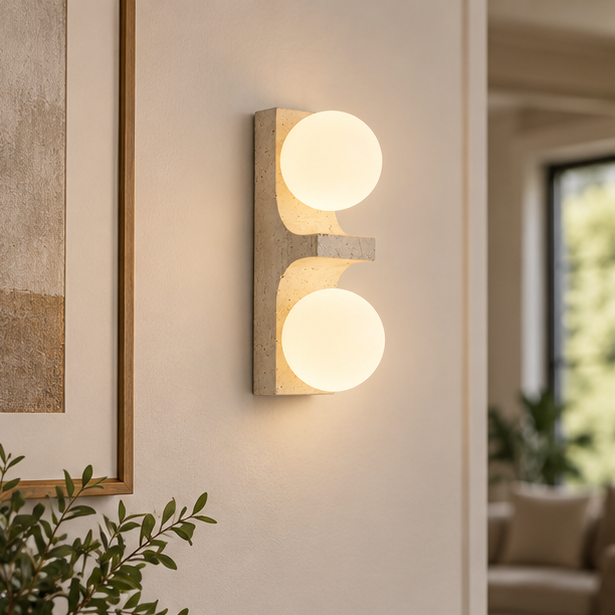 Royelux Travertine Stone Double Globe Wall Sconce Lamp