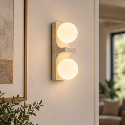 Royelux Travertine Stone Double Globe Wall Sconce Lamp
