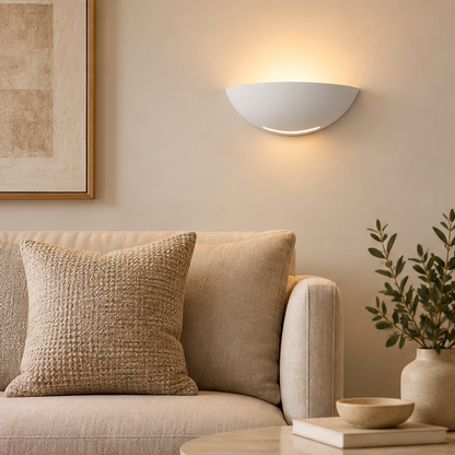 RoyaleGlow Modern Half Moon Plaster Wall Lamp - Indirect Indoor Light Sconce